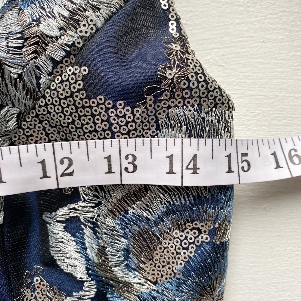 Badgley Mischka Blue Embroidered Top Fit and Flare Formal Evening Dress NWT - Picture 12 of 16